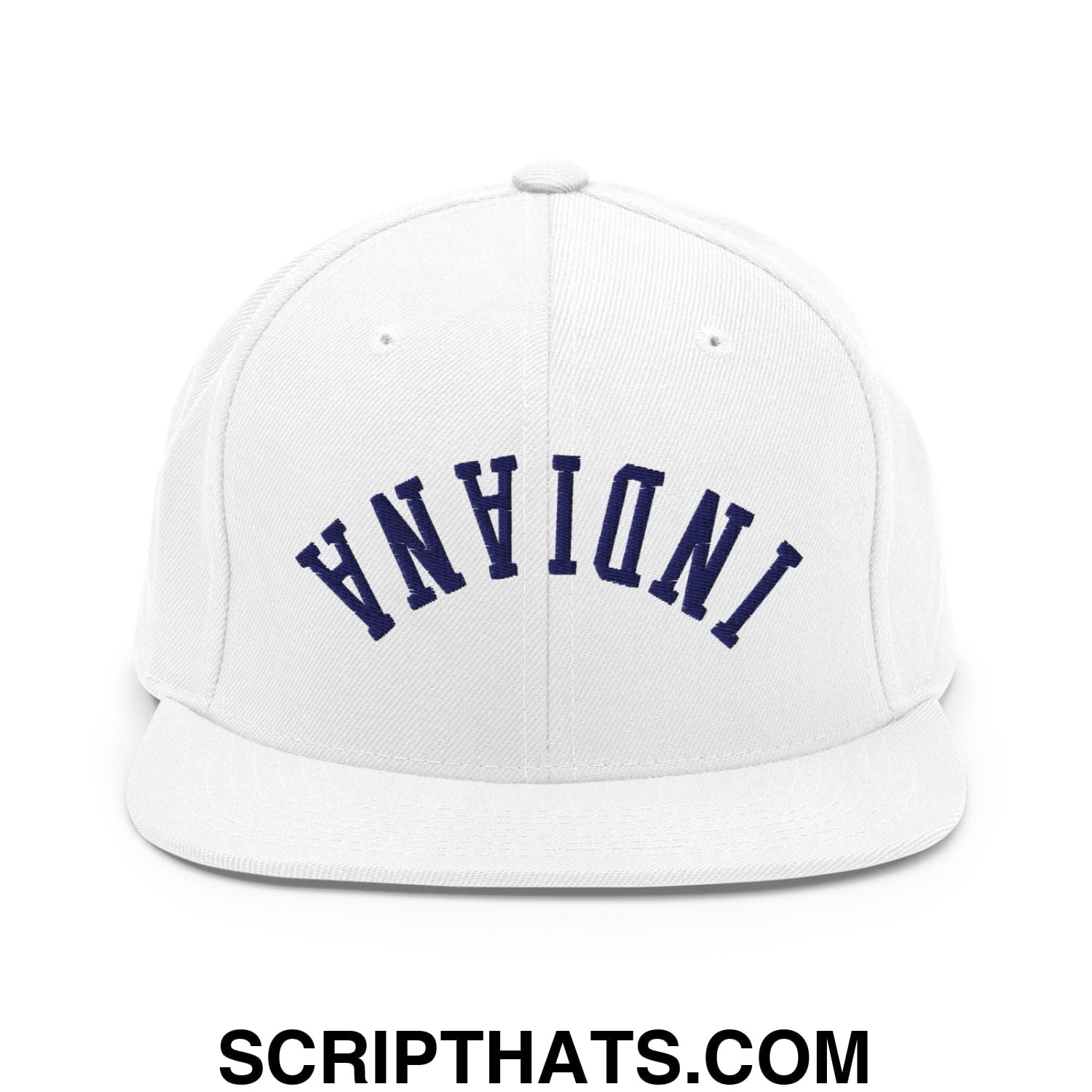 Upside Down Indiana Basketball Embroidered Flat Bill Brim Snapback Hat White
