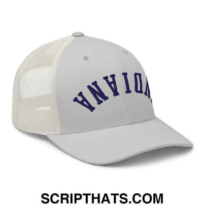 Upside Down Indiana Basketball Embroidered Mesh Trucker Hat Silver