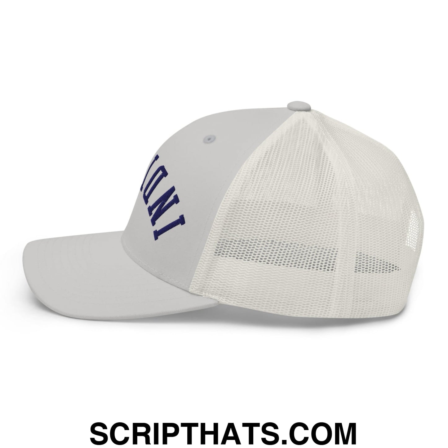 Upside Down Indiana Basketball Embroidered Mesh Trucker Hat Silver