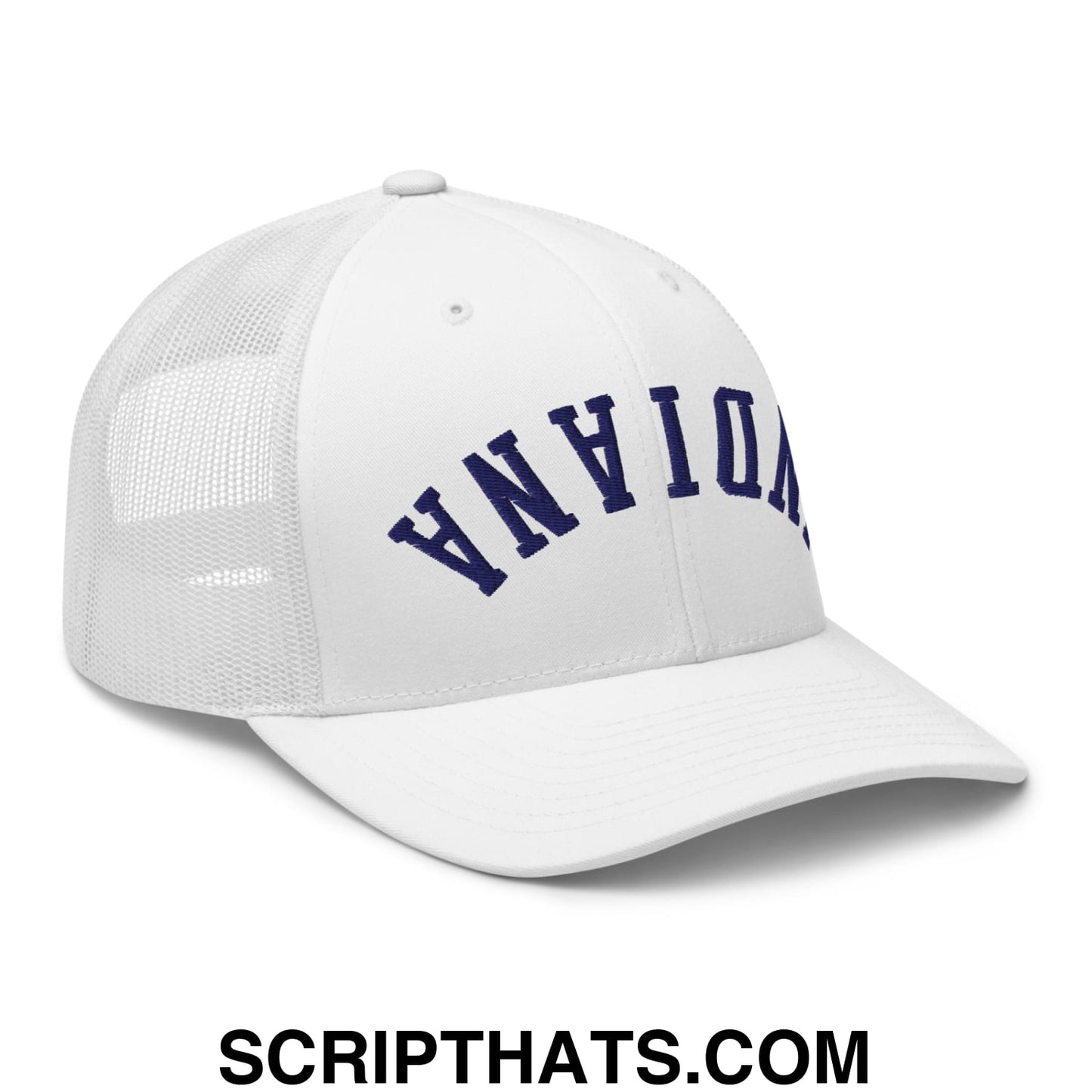 Upside Down Indiana Basketball Embroidered Mesh Trucker Hat White