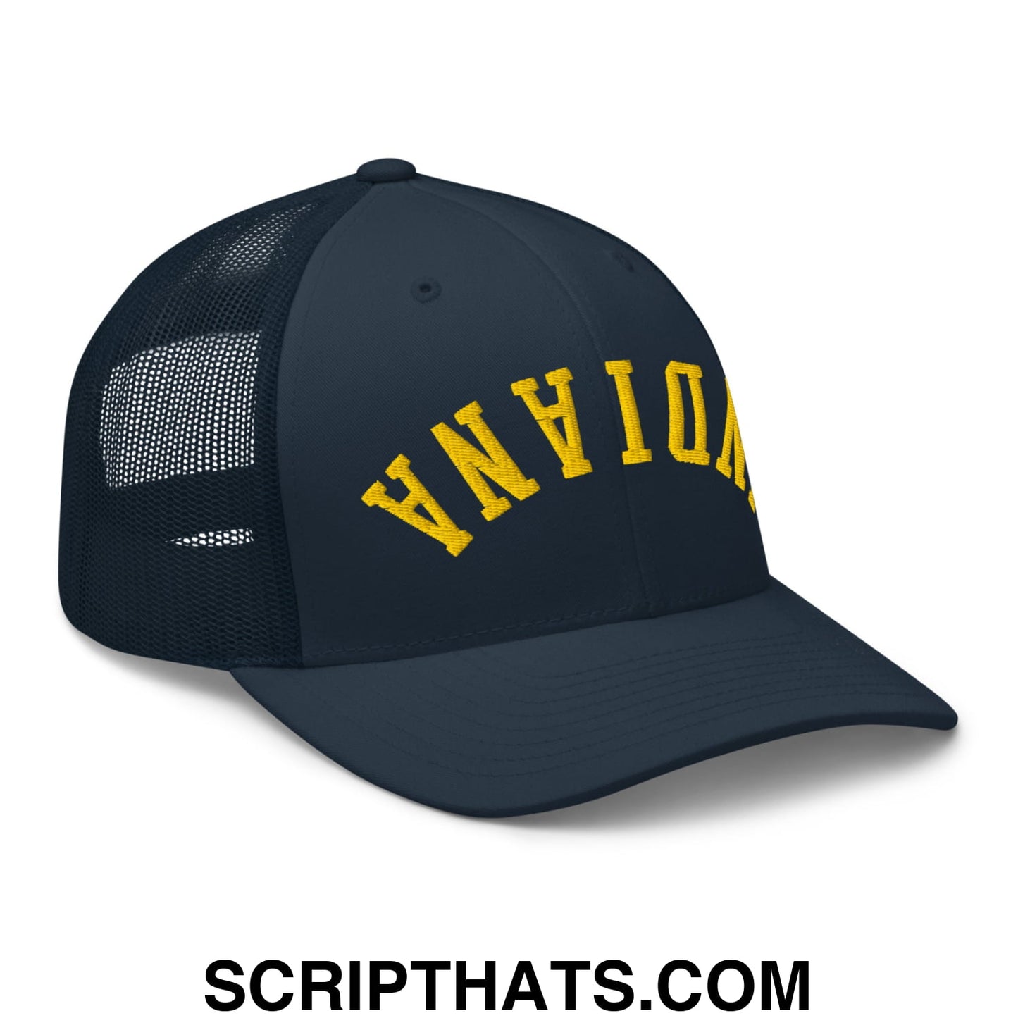 Upside Down Indiana Basketball Embroidered Mesh Trucker Hat Navy
