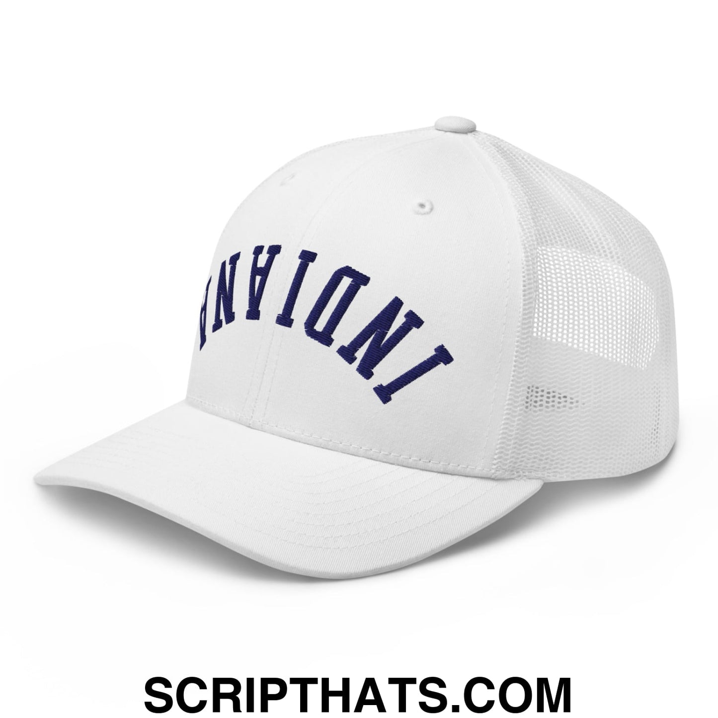 Upside Down Indiana Basketball Embroidered Mesh Trucker Hat White