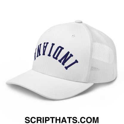 Upside Down Indiana Basketball Embroidered Mesh Trucker Hat White