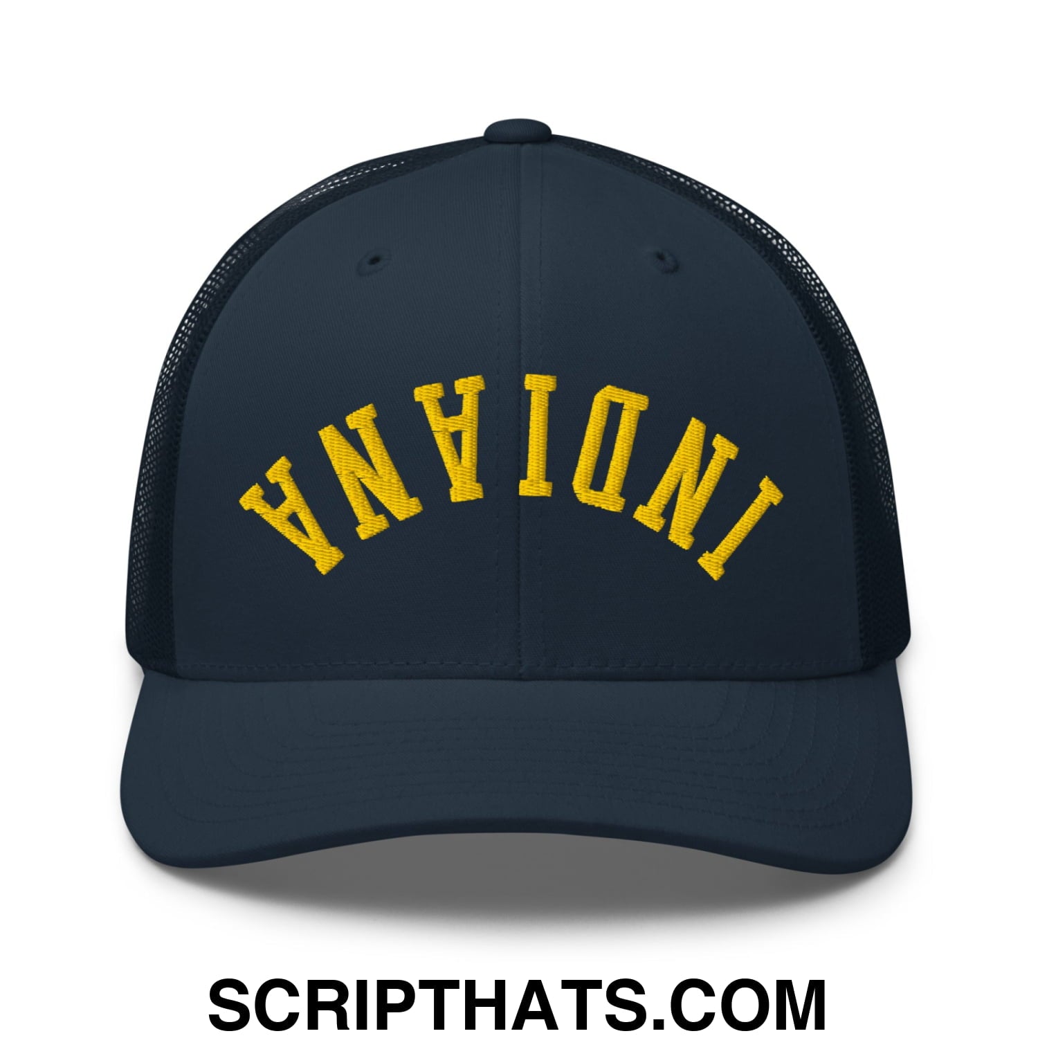Upside Down Indiana Basketball Embroidered Mesh Trucker Hat Navy
