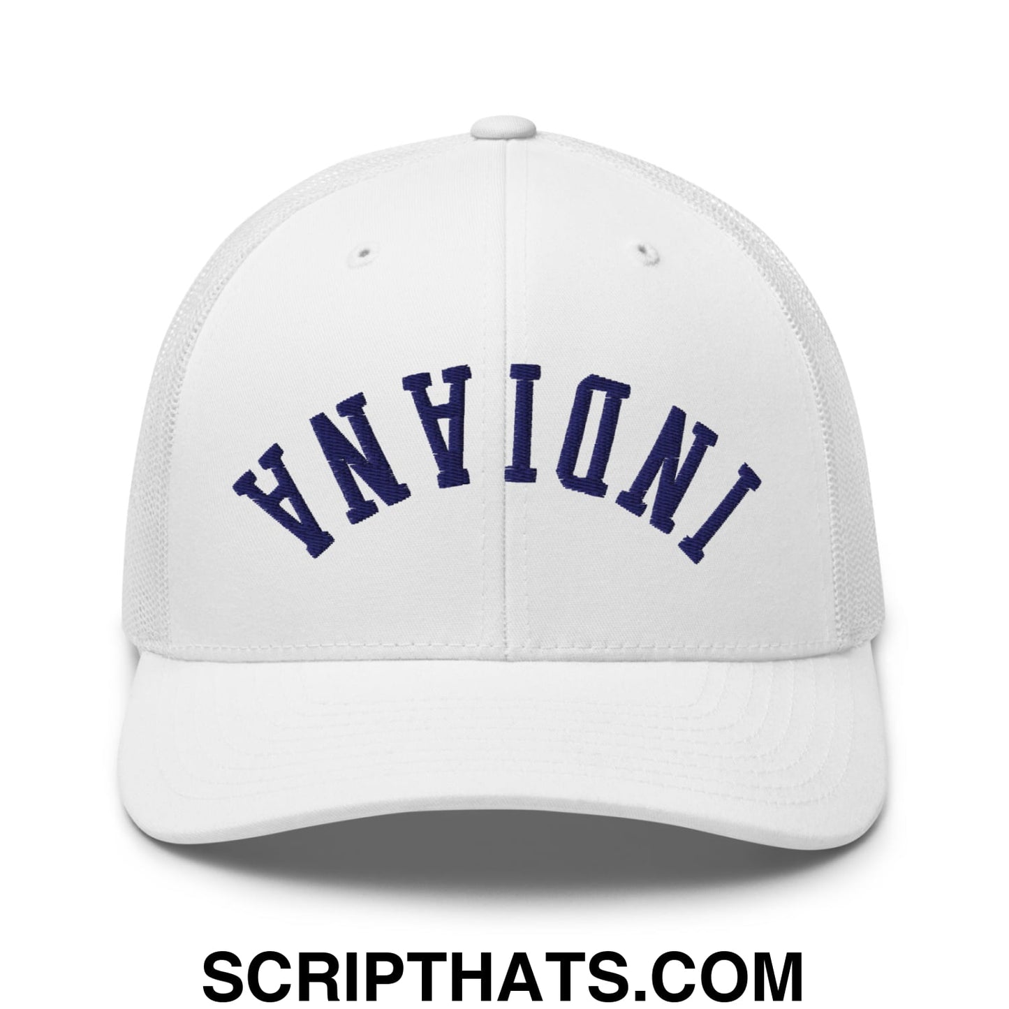 Upside Down Indiana Basketball Embroidered Mesh Trucker Hat White