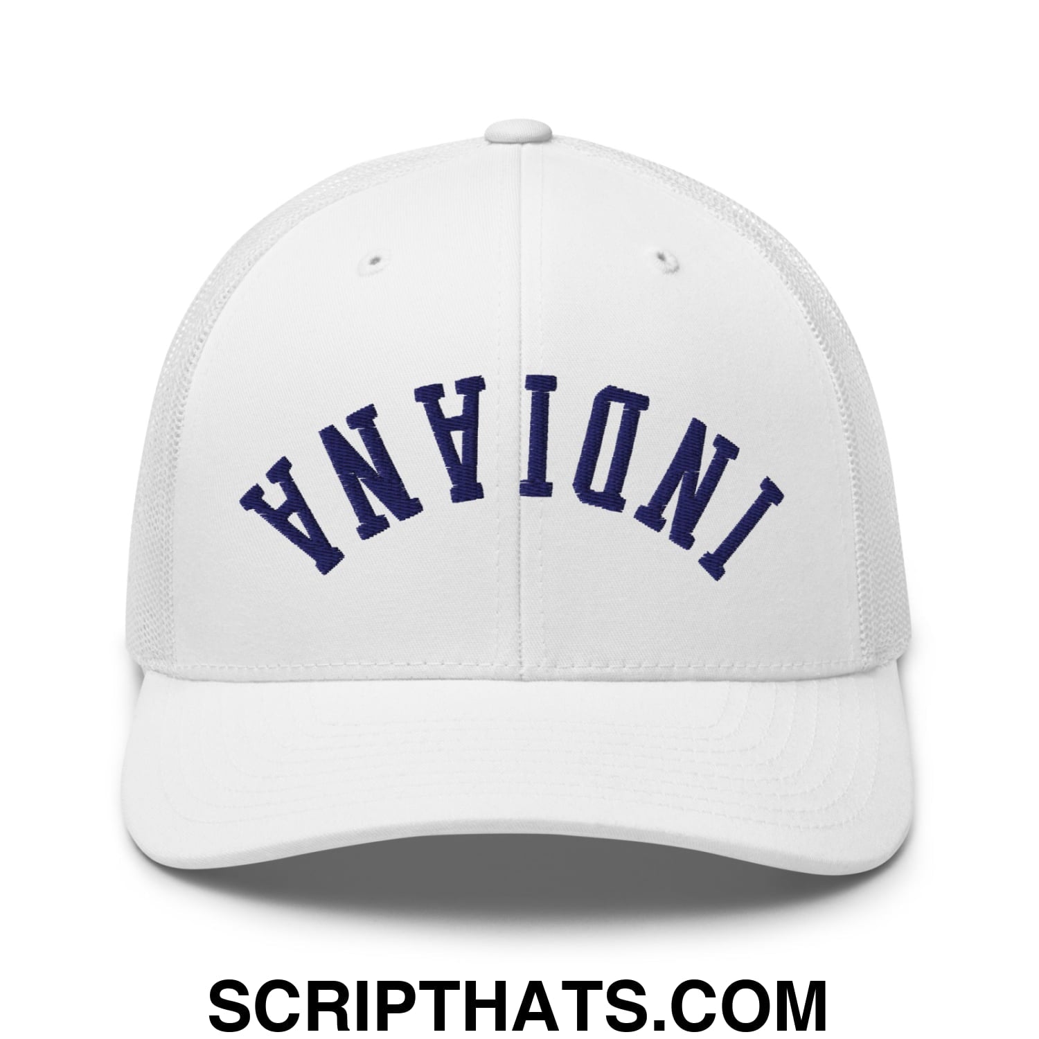 Upside Down Indiana Basketball Embroidered Mesh Trucker Hat White