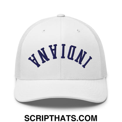 Upside Down Indiana Basketball Embroidered Mesh Trucker Hat White