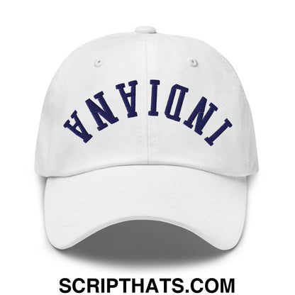 Upside Down Indiana Basketball Embroidered Unstructured Dad Hat White