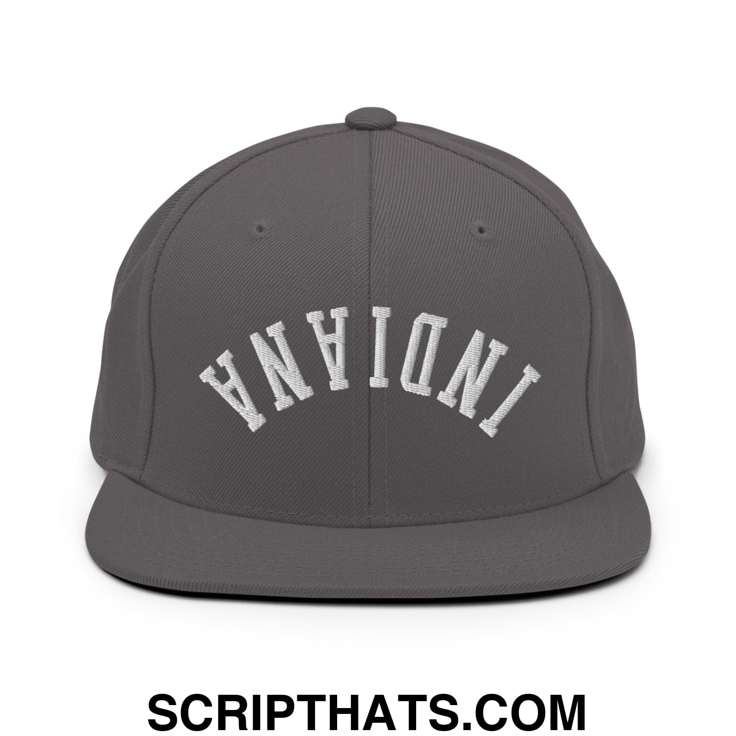 Upside Down Indiana Embroidered Flat Bill Brim Snapback Hat Dark Grey
