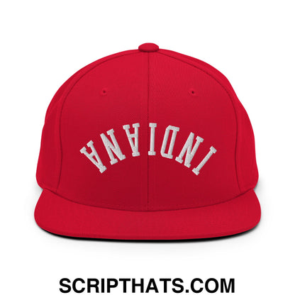 Upside Down Indiana Embroidered Flat Bill Brim Snapback Hat Red