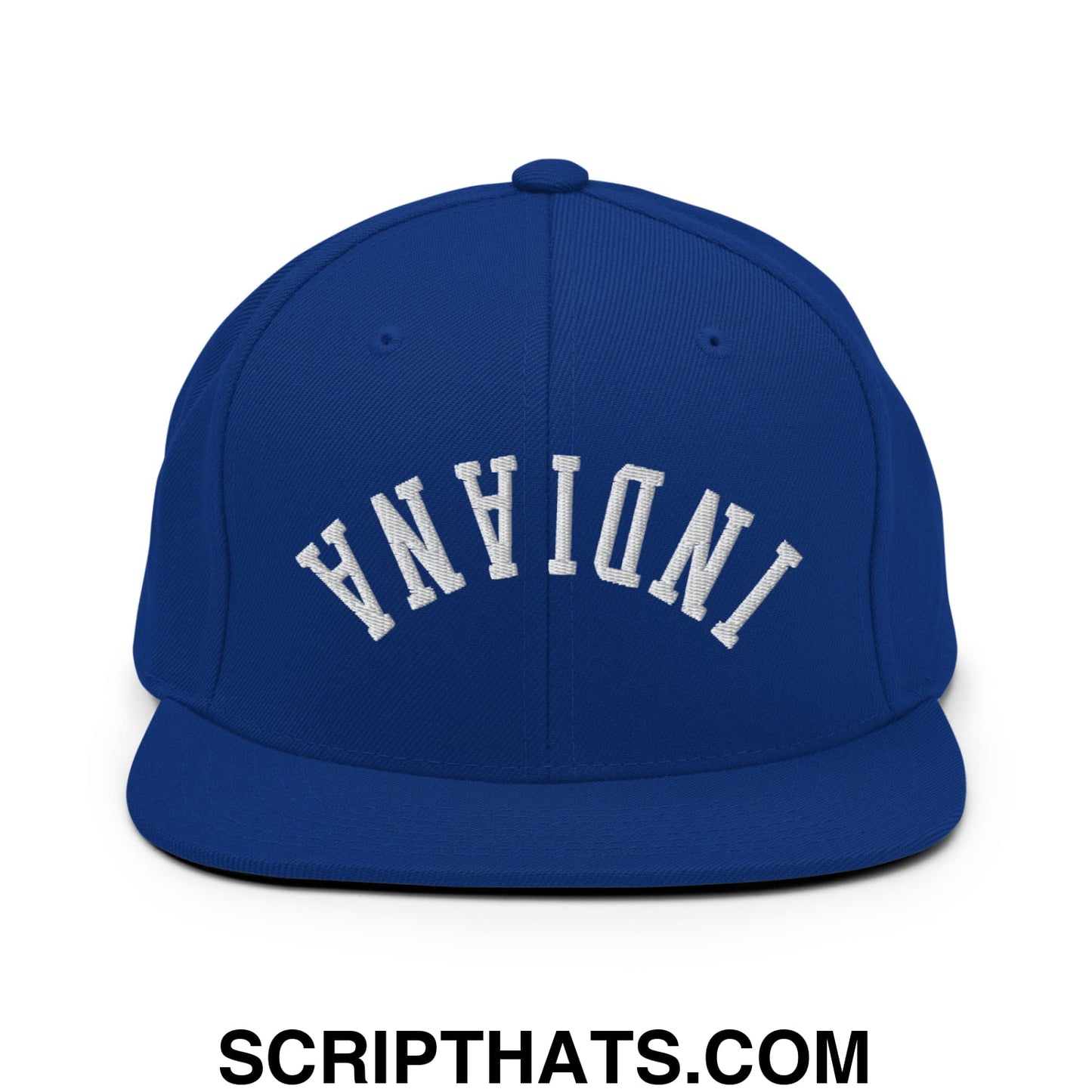 Upside Down Indiana Embroidered Flat Bill Brim Snapback Hat Royal Blue