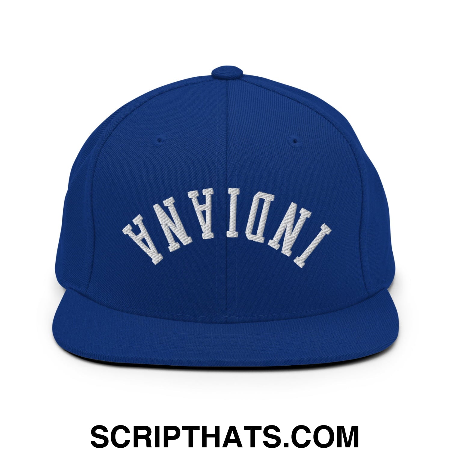 Upside Down Indiana Embroidered Flat Bill Brim Snapback Hat Royal Blue