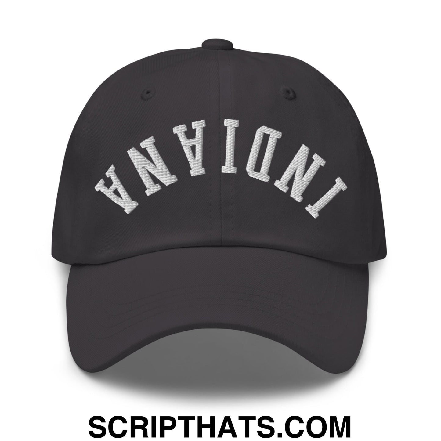 Upside Down Indiana Embroidered Unstructured Dad Hat Dark Grey