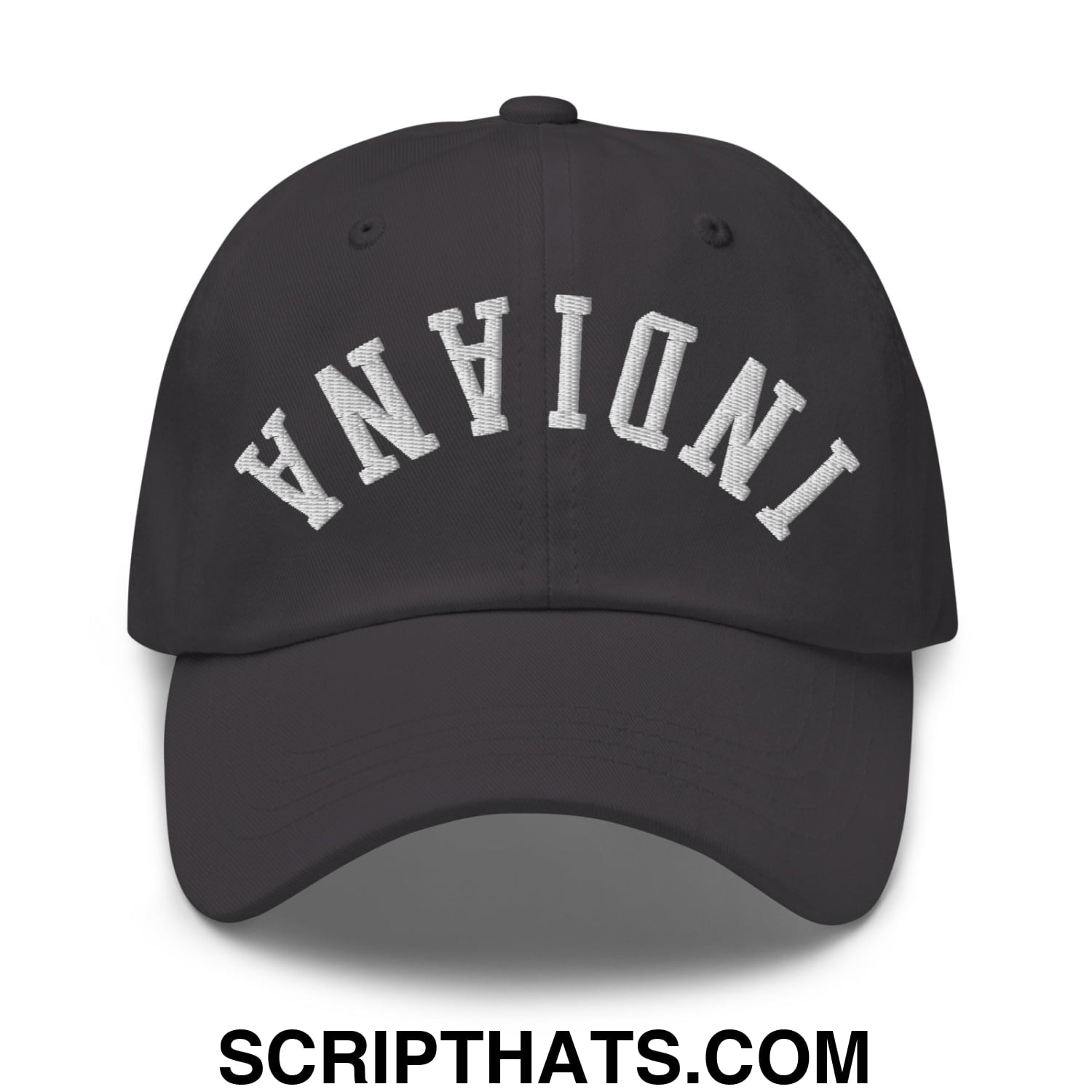 Upside Down Indiana Embroidered Unstructured Dad Hat Dark Grey