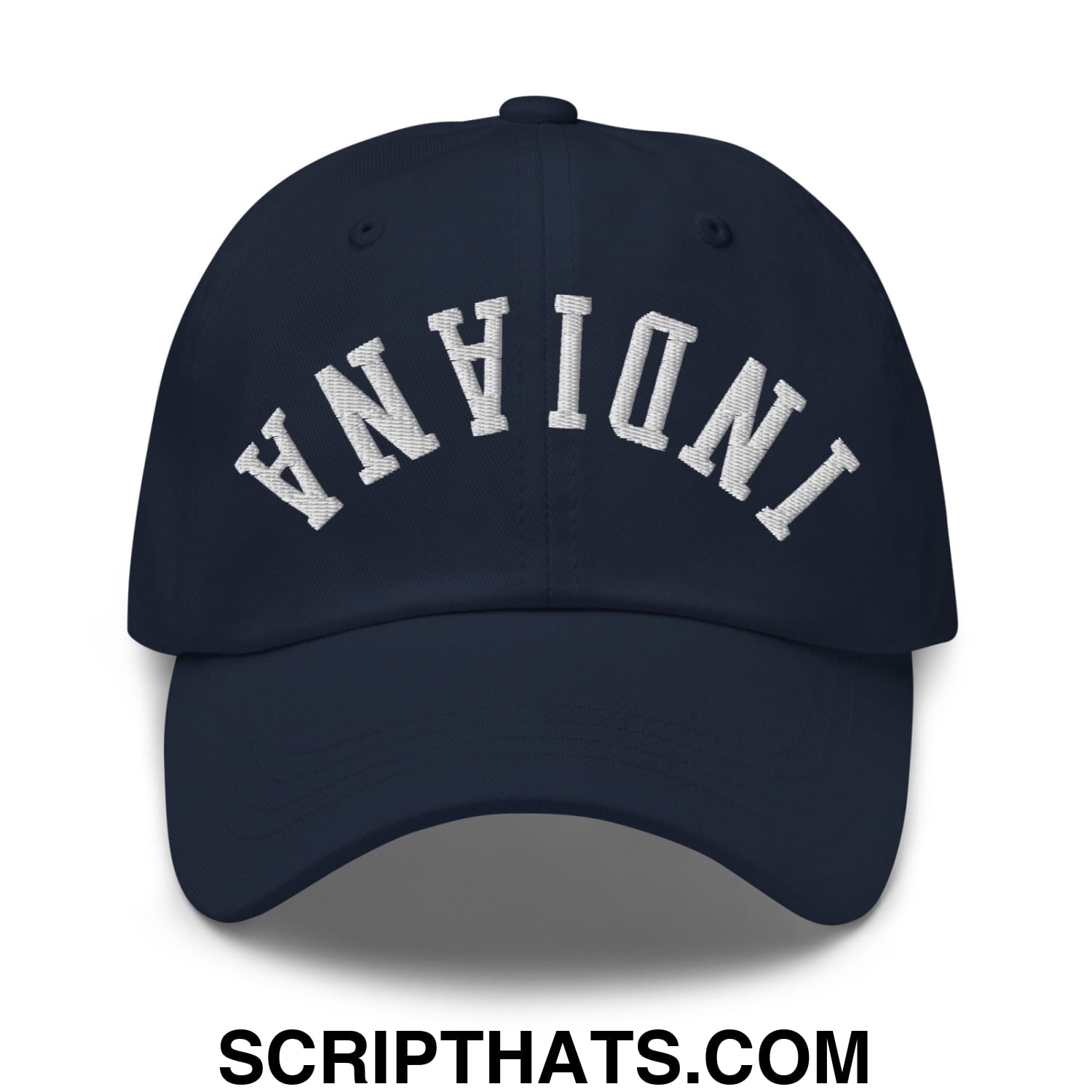 Upside Down Indiana Embroidered Unstructured Dad Hat Navy