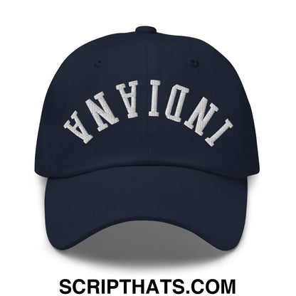 Upside Down Indiana Embroidered Unstructured Dad Hat Navy