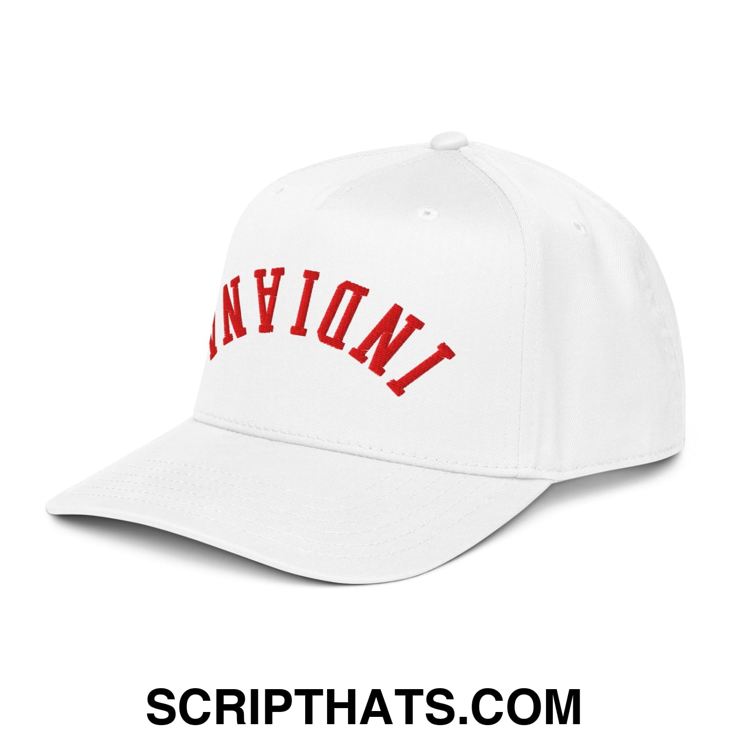Upside Down Indiana Football Embroidered Baseball Snapback Hat White