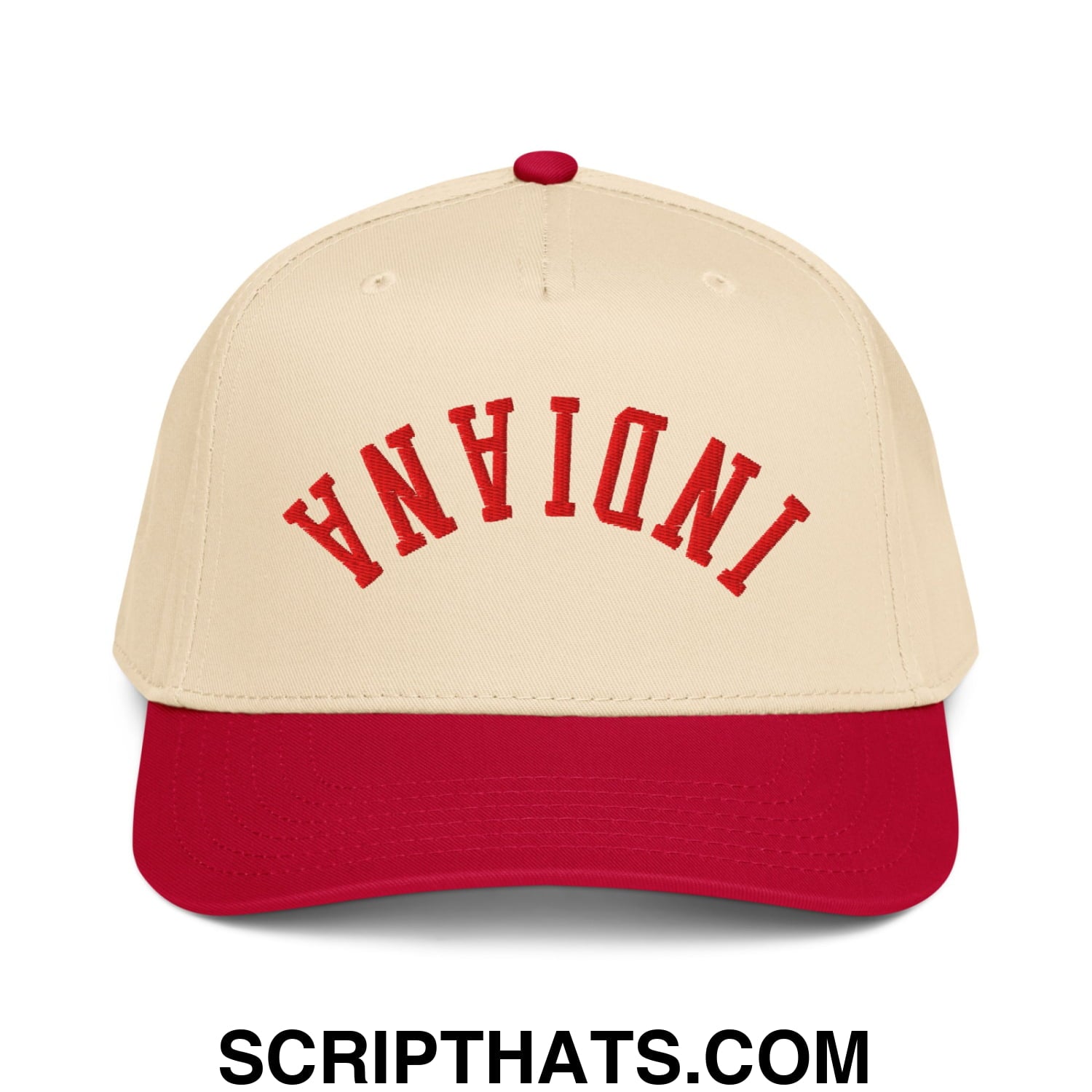 Upside Down Indiana Football Embroidered Baseball Snapback Hat Red Natural