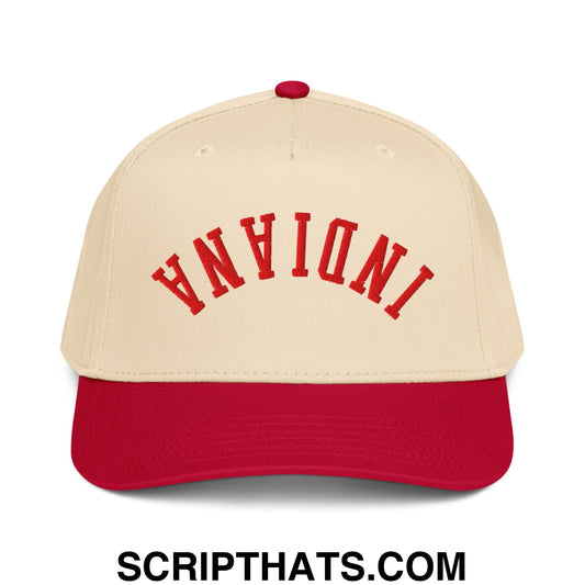 Upside Down Indiana Football Embroidered Baseball Snapback Hat Red Natural