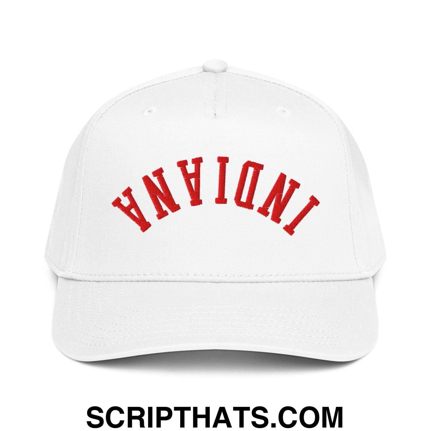 Upside Down Indiana Football Embroidered Baseball Snapback Hat White