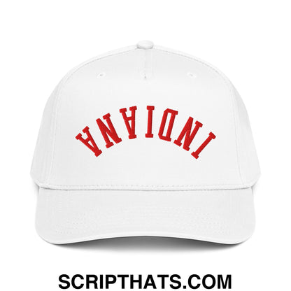 Upside Down Indiana Football Embroidered Baseball Snapback Hat White