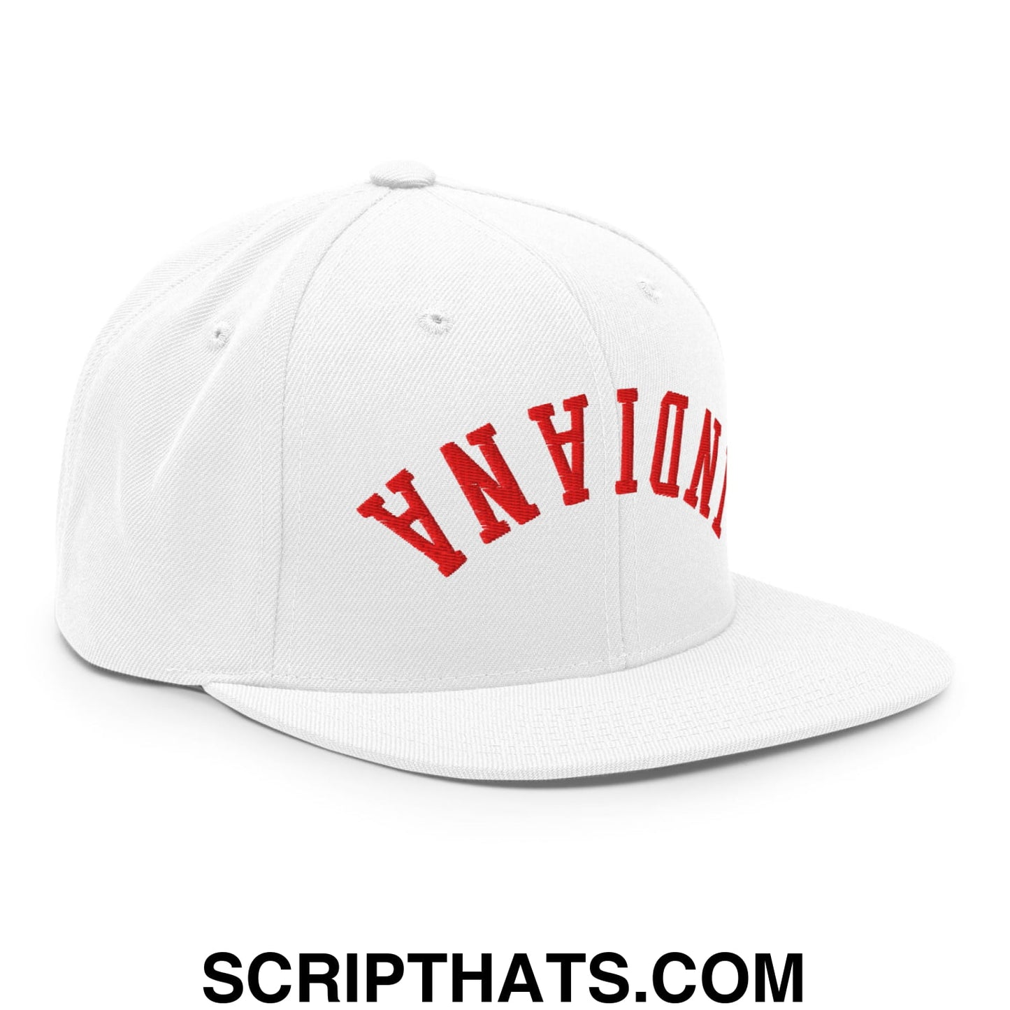 Upside Down Indiana Football Embroidered Flat Bill Brim Snapback Hat White