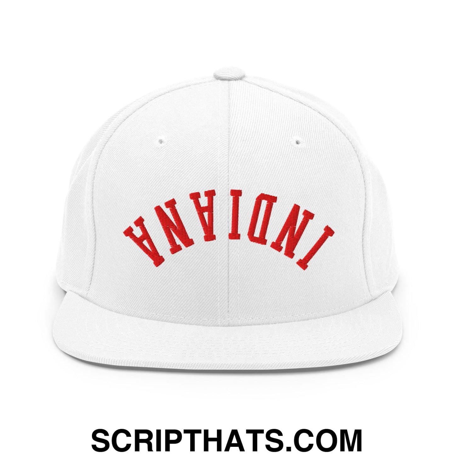 Upside Down Indiana Football Embroidered Flat Bill Brim Snapback Hat White