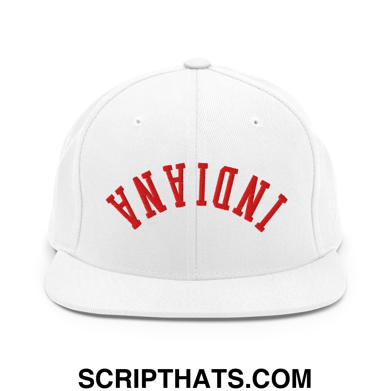 Upside Down Indiana Football Embroidered Flat Bill Brim Snapback Hat White