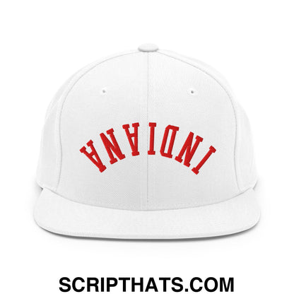 Upside Down Indiana Football Embroidered Flat Bill Brim Snapback Hat White