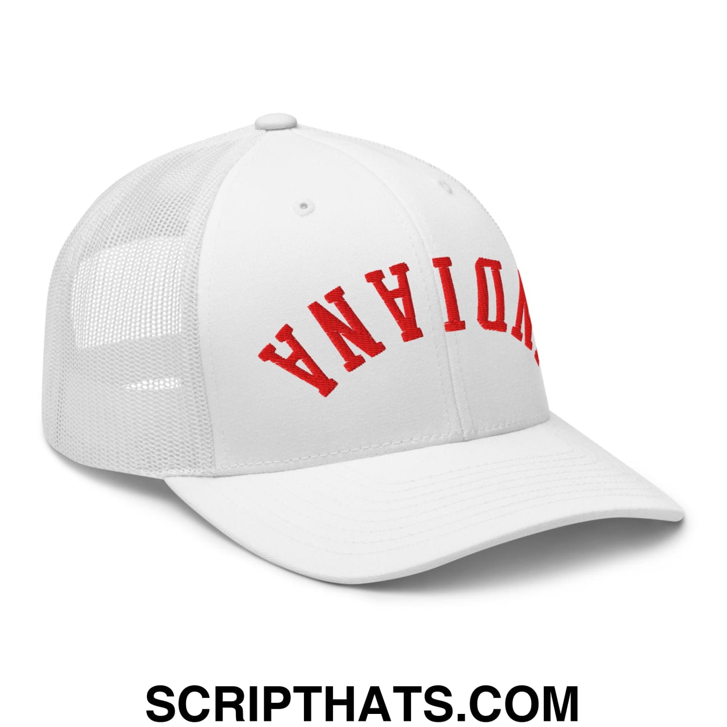 Upside Down Indiana Football Embroidered Mesh Trucker Hat White