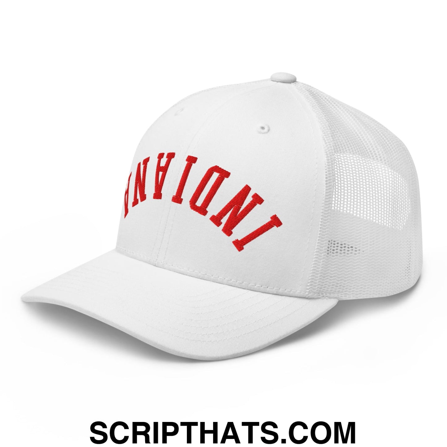 Upside Down Indiana Football Embroidered Mesh Trucker Hat White