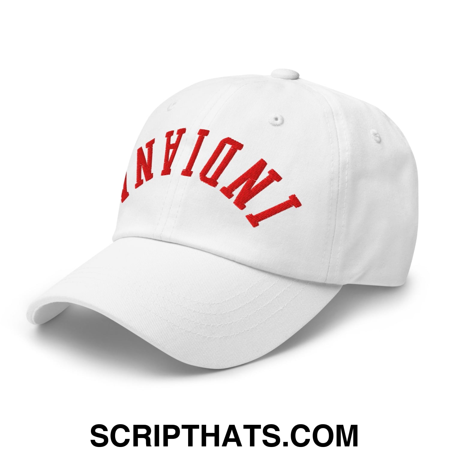 Upside Down Indiana Football Embroidered Unstructured Dad Hat White