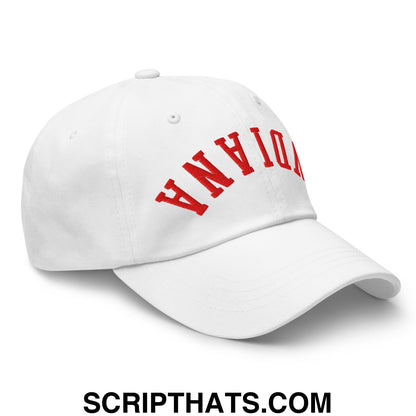 Upside Down Indiana Football Embroidered Unstructured Dad Hat White