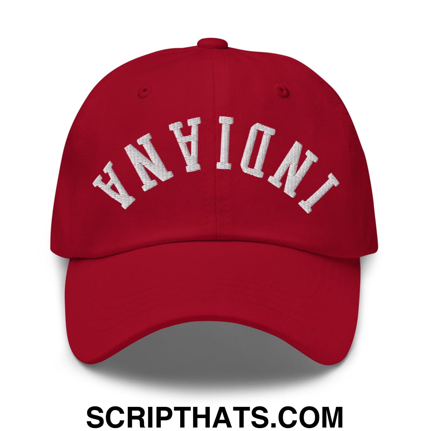 Upside Down Indiana Football Embroidered Unstructured Dad Hat Cranberry