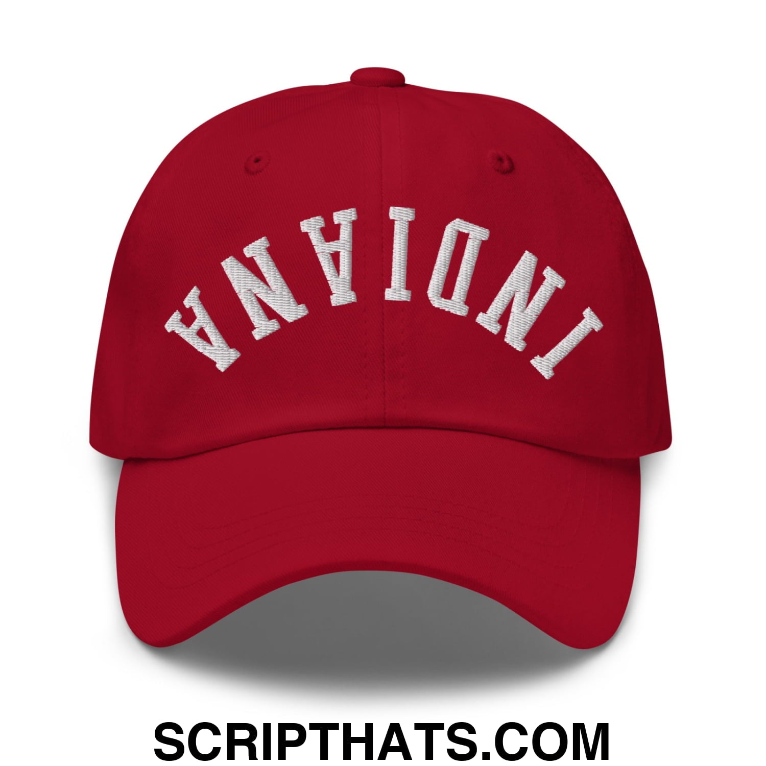 Upside Down Indiana Football Embroidered Unstructured Dad Hat Cranberry