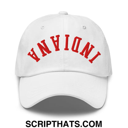 Upside Down Indiana Football Embroidered Unstructured Dad Hat White