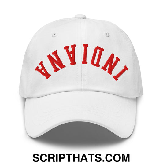 Upside Down Indiana Football Embroidered Unstructured Dad Hat White