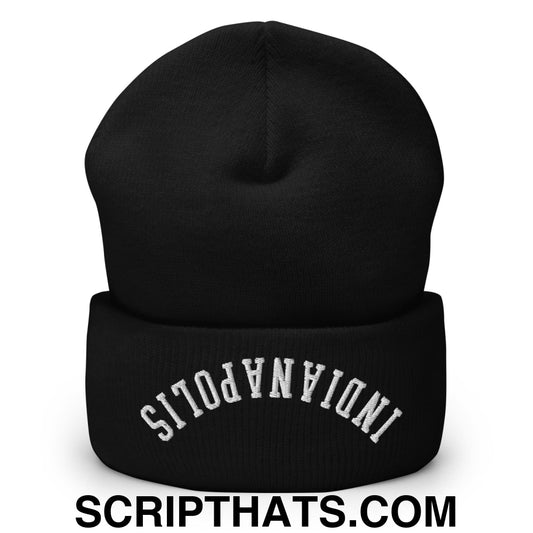 Upside Down Indianapolis Embroidered Cuffed Knit Beanie Black