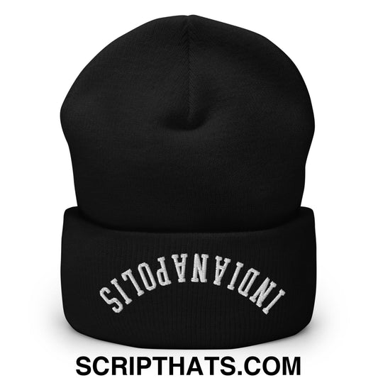 Upside Down Indianapolis Embroidered Cuffed Knit Beanie Black
