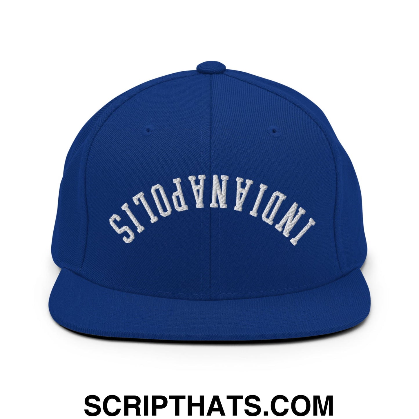 Upside Down Indianapolis Embroidered Flat Bill Brim Snapback Hat Royal Blue
