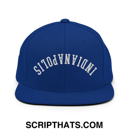 Upside Down Indianapolis Embroidered Flat Bill Brim Snapback Hat Royal Blue