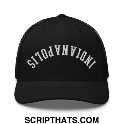 Upside Down Indianapolis Embroidered Mesh Trucker Hat Black