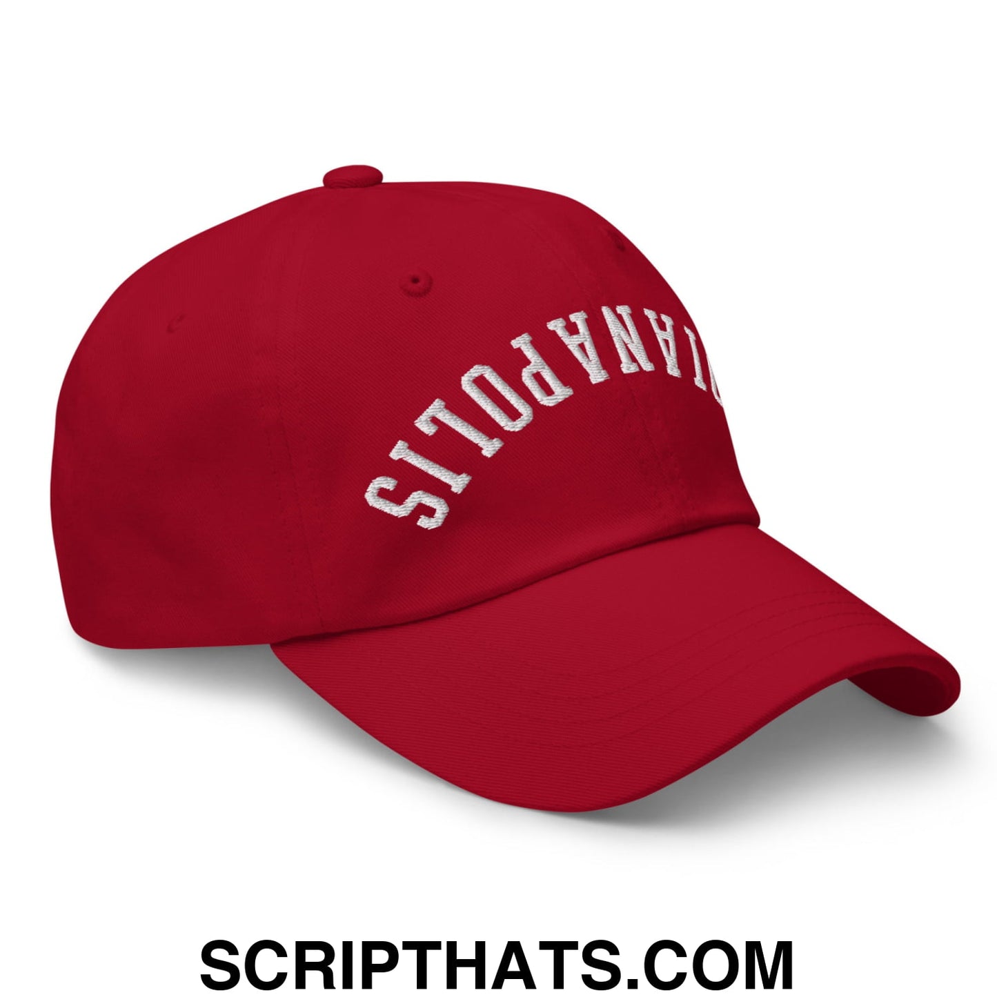 Upside Down Indianapolis Embroidered Unstructured Dad Hat Cranberry