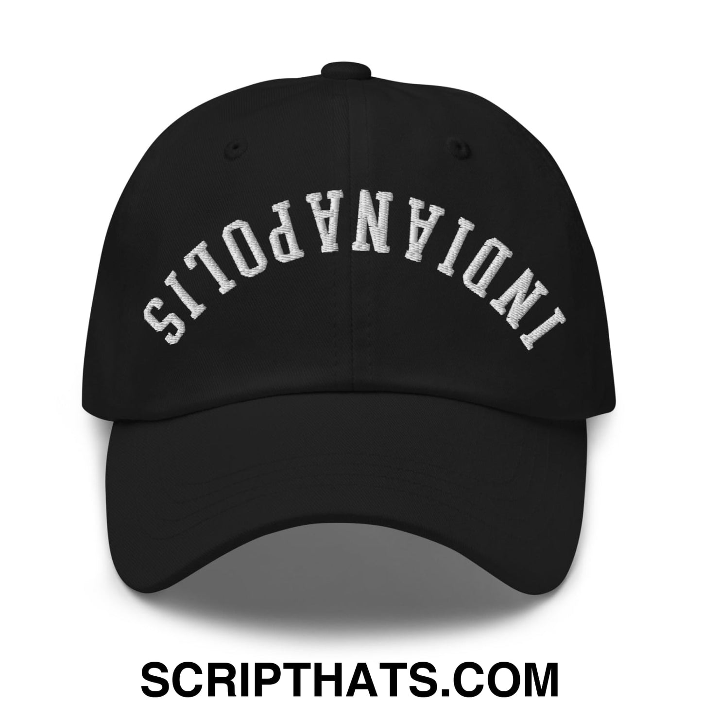 Upside Down Indianapolis Embroidered Unstructured Dad Hat Black
