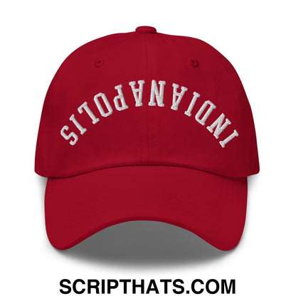 Upside Down Indianapolis Embroidered Unstructured Dad Hat Cranberry