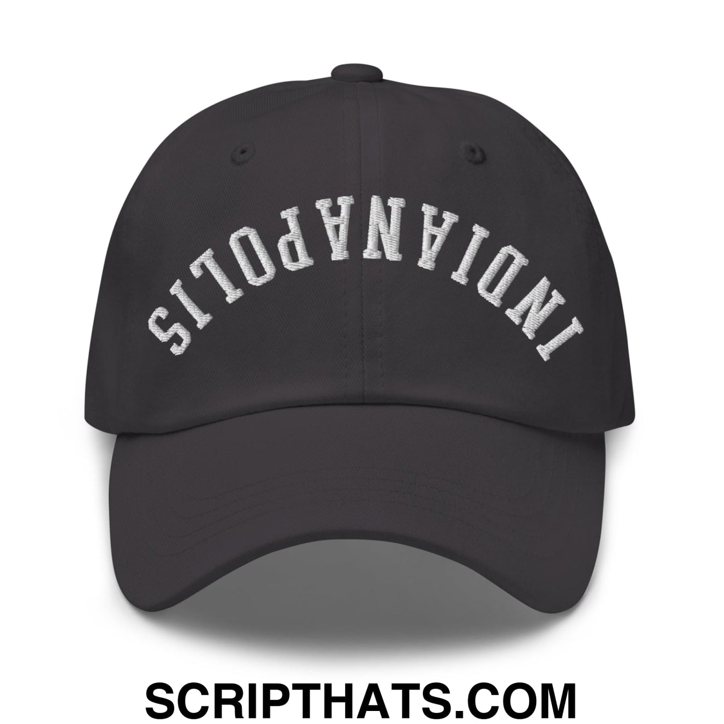 Upside Down Indianapolis Embroidered Unstructured Dad Hat Dark Grey