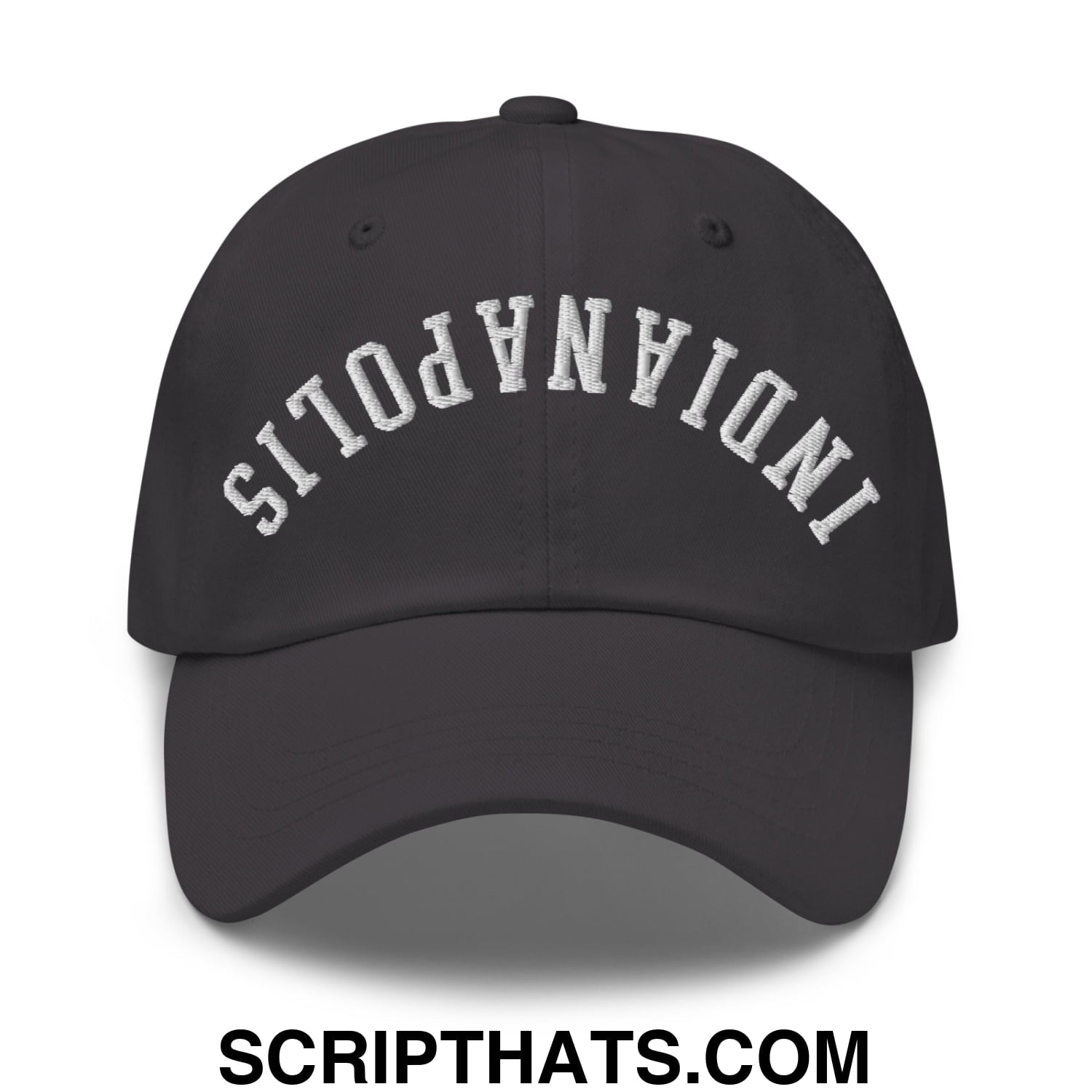 Upside Down Indianapolis Embroidered Unstructured Dad Hat Dark Grey