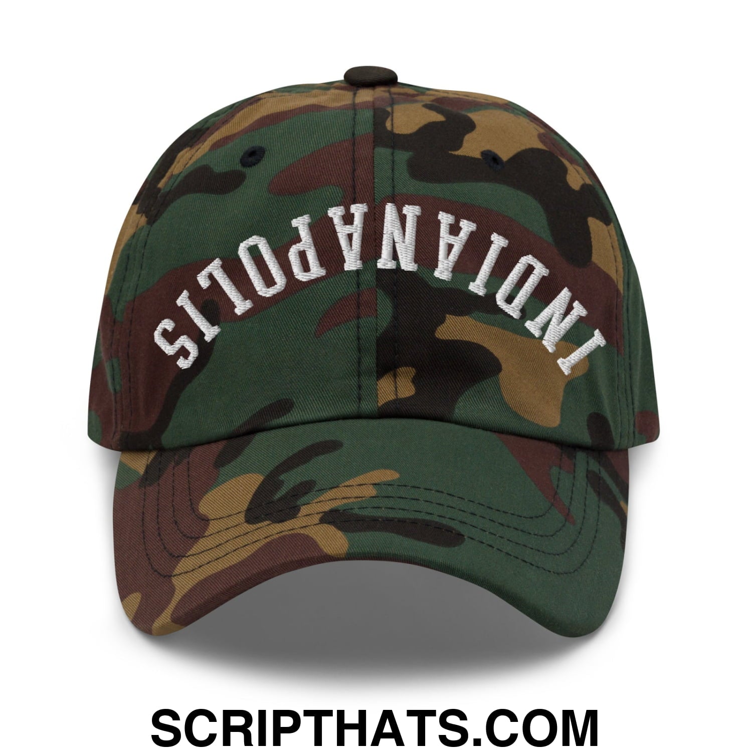 Upside Down Indianapolis Embroidered Unstructured Dad Hat Green Camo