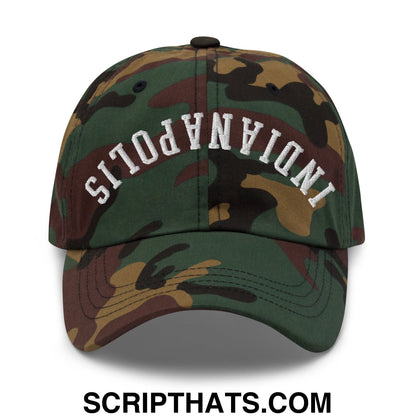 Upside Down Indianapolis Embroidered Unstructured Dad Hat Green Camo