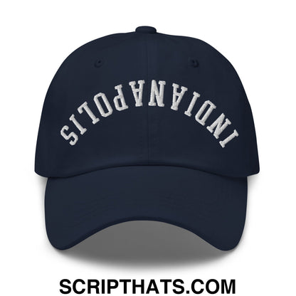 Upside Down Indianapolis Embroidered Unstructured Dad Hat Navy